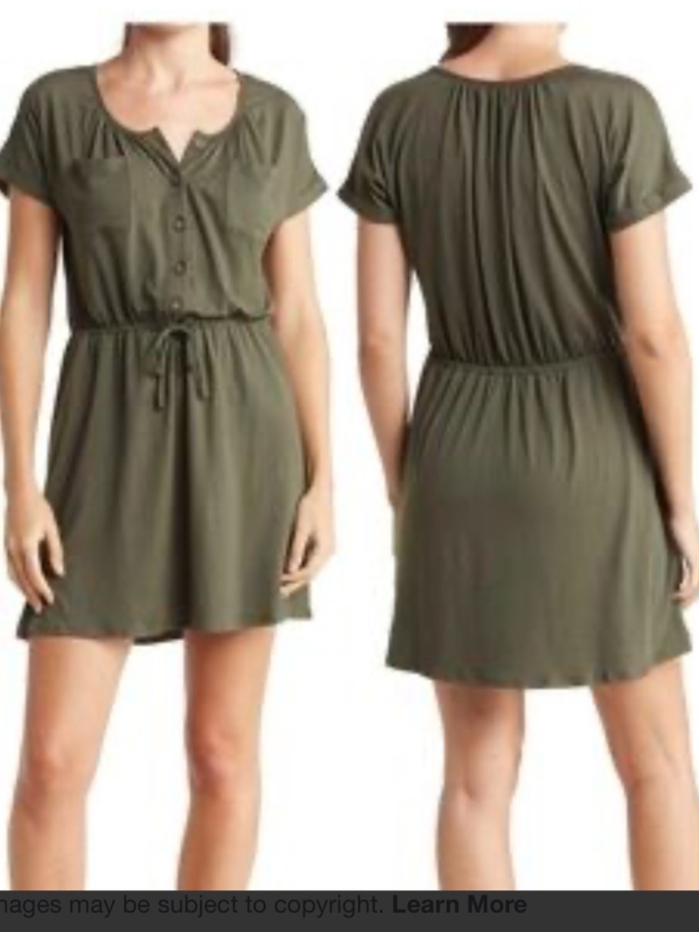 Socialite Olive Short Sleeve Drawstring Mini Dress